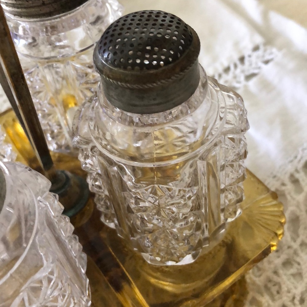 Antique Amber US Glass 1890’s Era Condiments Server - Picture 4 of 14
